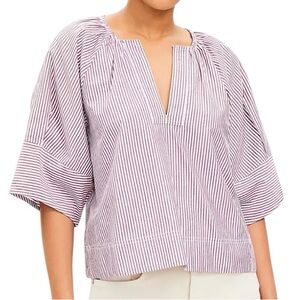 Loft Striped Wide Hem V-neck Top Medium